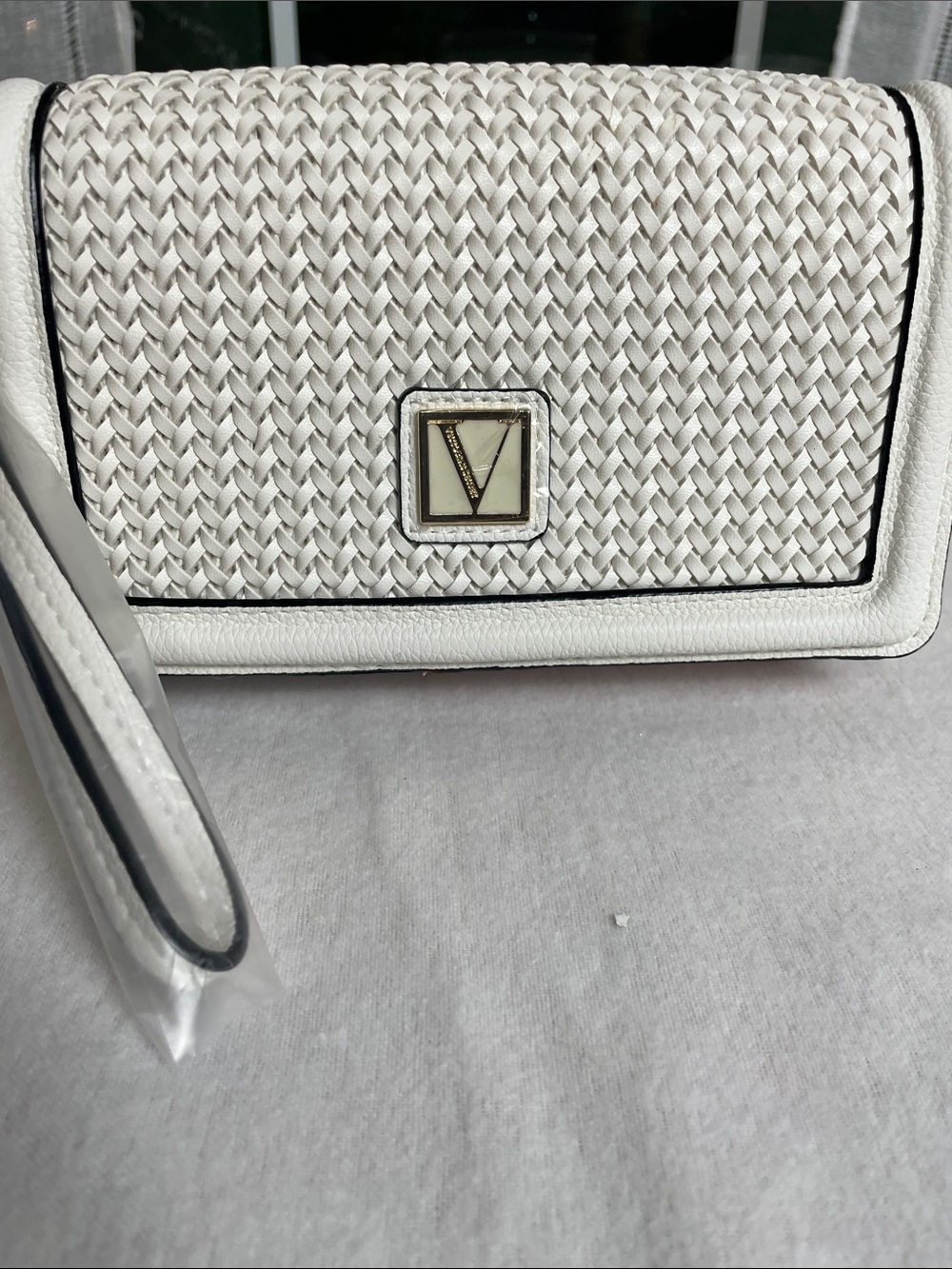 Victoria's Secret White Woven Wristlet Clutch with V Emblem